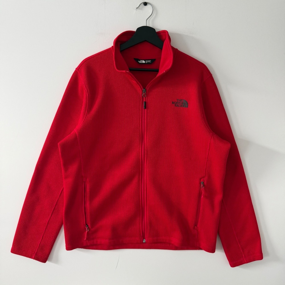 The North Face Mens Red Full Zip Ribbed Fleece Jacket Size Large